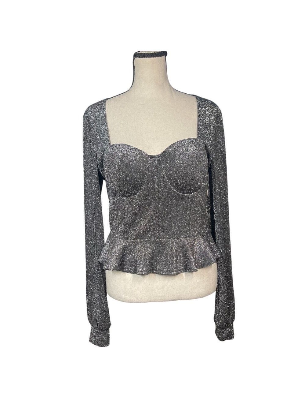 Fashion Nova Peplum Metallic Top